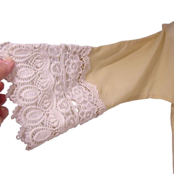 Cottagecore NWT M Crochet Lace Romantic Demure Fairy Top Blouse Pastel Freymann - Picture 4 of 10